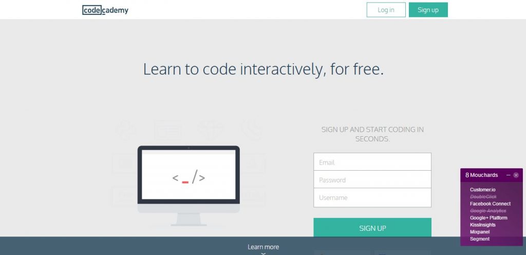 Capture d'écran de codecademy